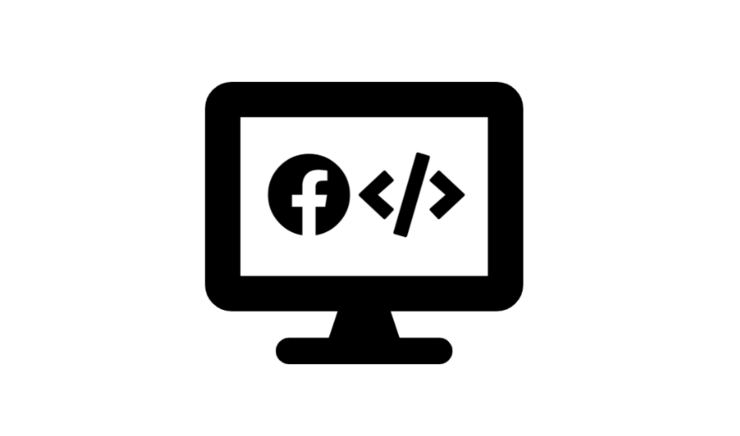 Ikon computerskærm med facebook logo og kode-tegn