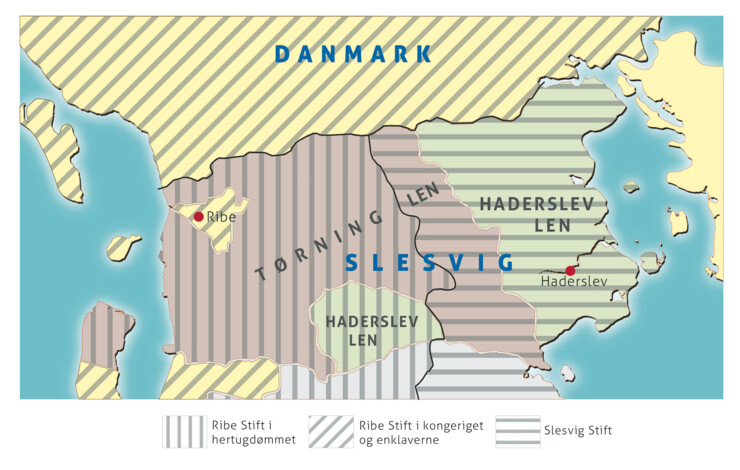 Kort over den nordligste del af hertugdømmet Slesvig med Ribe og Slesvig stifter samt Haderslev og Tørning len